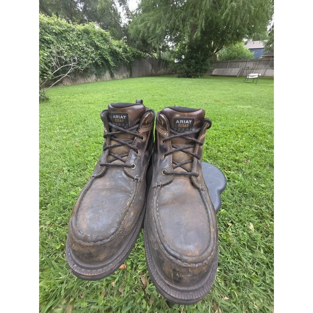 Ariat Rebar Wedge Brown Leather Composite Toe Work Boots Mens Moc Toe Laced